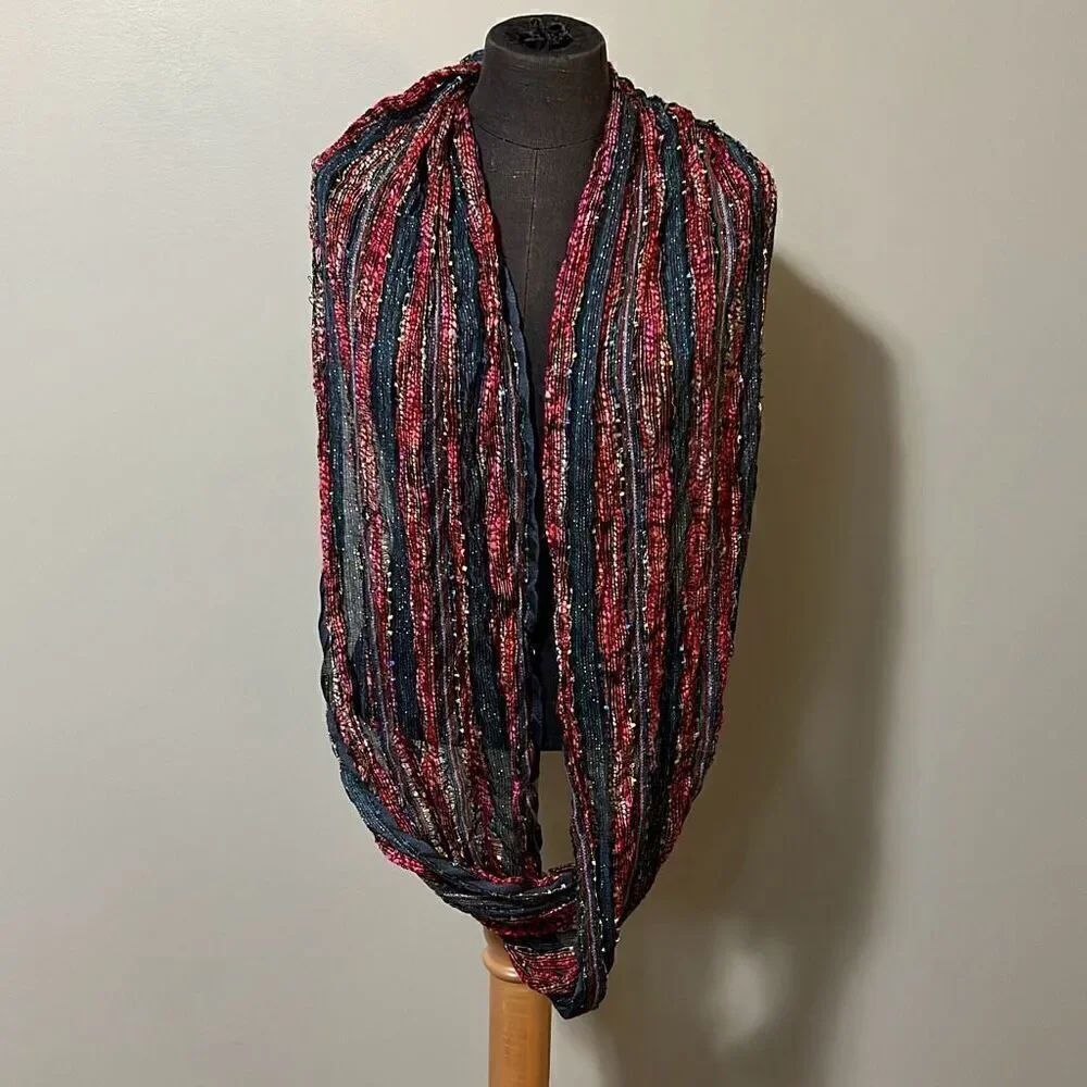 Women's Multicolor Striped Lightweight Knit Infinity Scarf - Picture 3 of 4